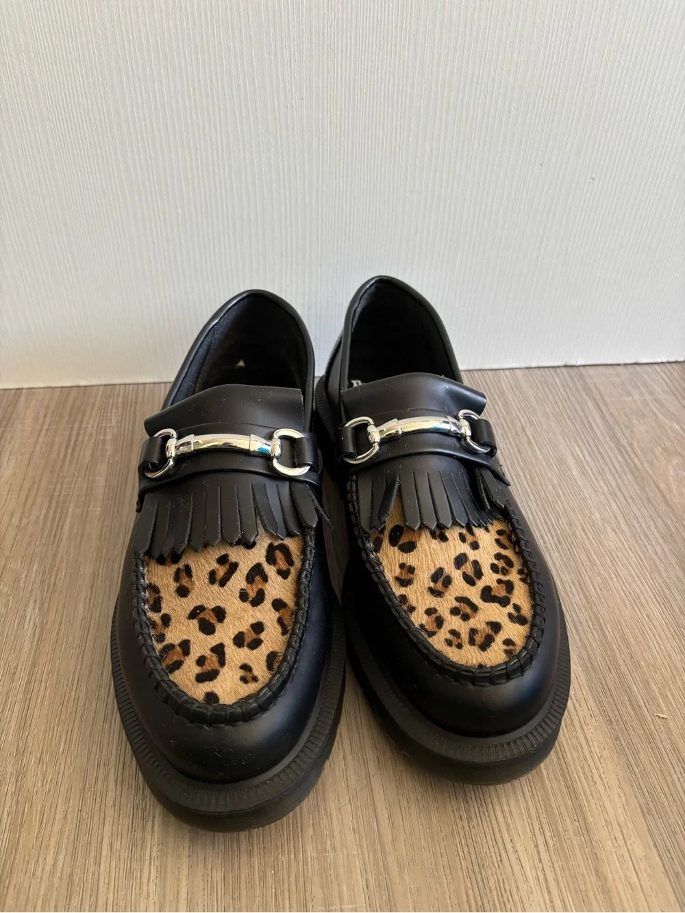Dr. Martens Adrian Bone Snaffle Leopard Cheetah Hair-On Loafers Charm Size 7